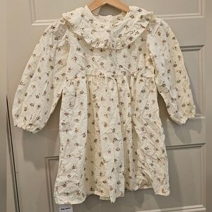 Floral Print Cream Dress Peter Pan Collar
